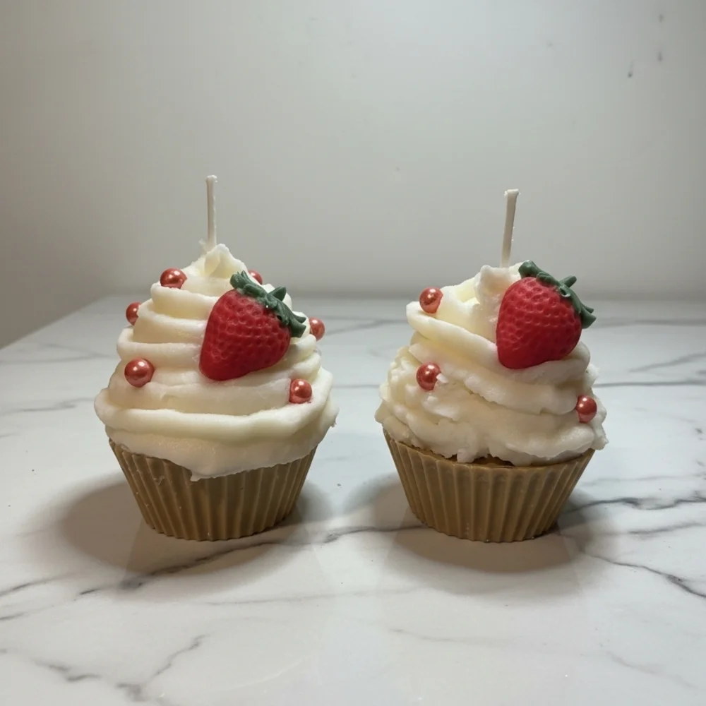 Strawberry Cupcake Candle with Red Gift Box